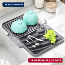 Dish Drying Mat Kitchen Counter - Silicone Pad with Built-in Drain for Sink New