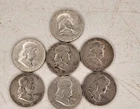 7  Silver Franklin 1952-1963 Half Dollar Coin  Silver Stacking
