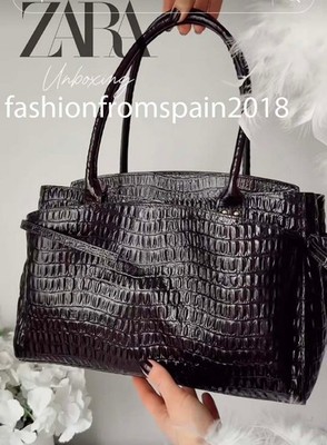 ZARA NEW WOMAN EMBOSSED LEATHER CITY BAG CHOCOLATE BROWN 6553/710/721