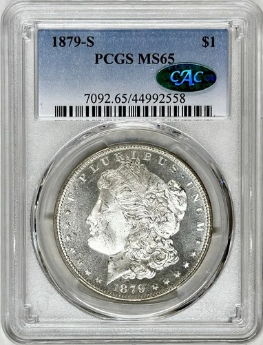 1879 S MORGAN SILVER DOLLAR PCGS & CAC MS65 GREAT EYE APPEAL - CAMEO DEVICES