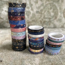 YUBX Skinny Galaxy Washi Tape Set 30 Rolls Gold Foil Decorative Masking Tapes
