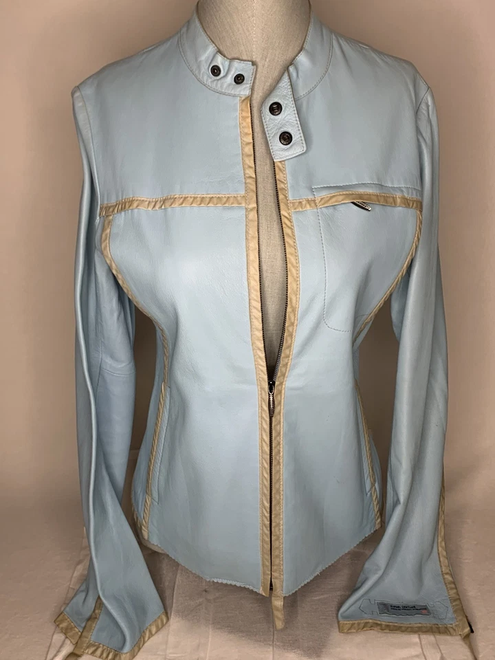 Diesel Vintage y-2k Baby Blue Lambskin Designer Sport Jacket. Size M - Image 2 of 4