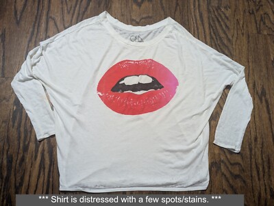 Cha Sor Lipstick Lips Long Sleeve SHIRT (Women's Small) Mouth *HAS A FEW STAINS*