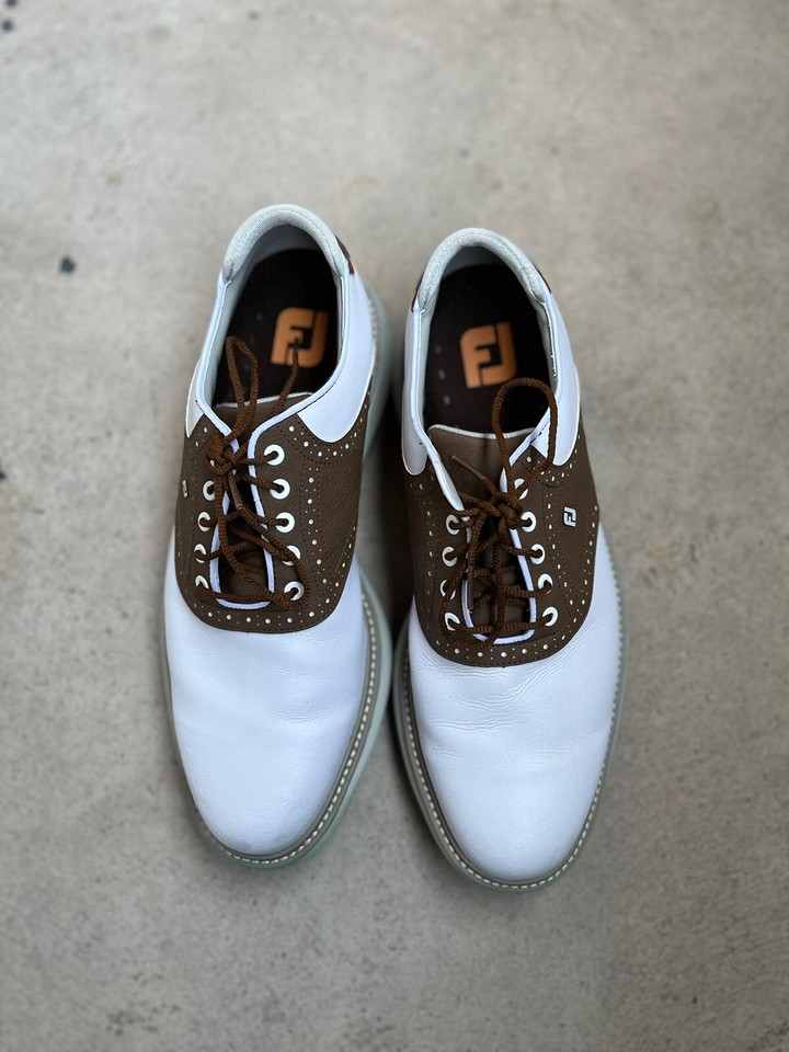 Foot Joy Men's Traditions Golf Shoes White And Brown Saddle Golf