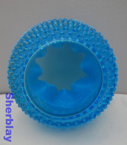 Vtg Fenton Hobnail Blue Opalescent Glass Rose XL Bowl Vase 4.5" T 5.5" W 1960's - Picture 9 of 10