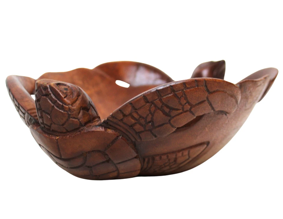 Madera de caoba tallada a mano náutica tortuga marina fruta nuez caramelo cuenco arte de cocina Foto 4 de 4