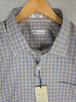 PETER MILLAR $148 New Size 2XL Mens Cotton/Spandex Sport Shirt Crown Ease Plaid