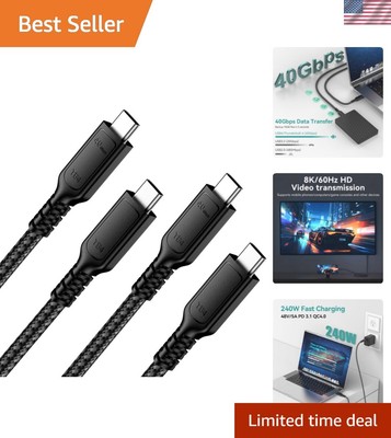 Durable USB 4 Thunderbolt 4 Cable Set - 2x 3.3FT with Fast Charging & 8K Display