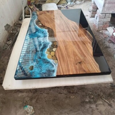 Blue Ocean Epoxy Resin Dining Table, Kitchen Slab Table, Counter Desk Table