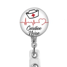 Cardiac Nurse Badge Reel   Retractable Heart-Themed ID Holder   Nursing Gift