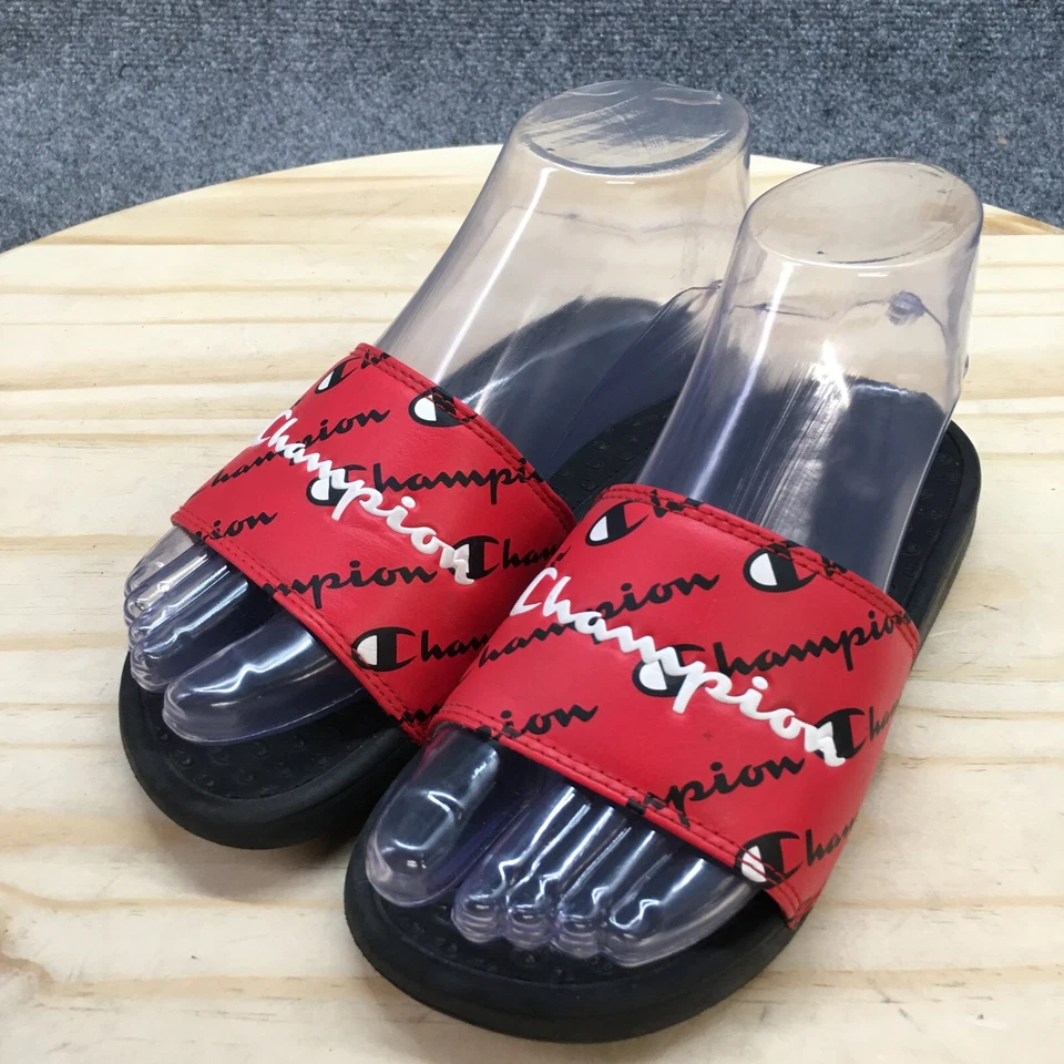 Sandalias Champion Youth 1 Super Slide Repetición Script Negro Rojo Sin Cordones CP101281Y Foto 3 de 4