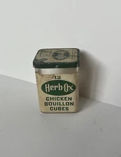 Vintage HERB OX Bouillon Cube Container. Holds 12 Cubes. Plastic Box Metal Lid.