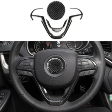 3pcs Steering Wheel Cover Trim For Jeep Grand Cherokee 2014-2021 Carbon Fiber 