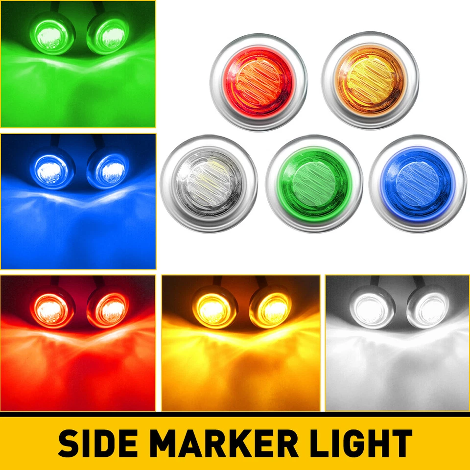 20/100X 3/4" Round LED Side Marker Light W/Chrome Stailness Base Truck Trailer C - Image 2 of 4
