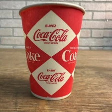 10oz Coca Cola Canadian Coke Diamond Design Paper Wax Cup Soda Promo Advertising