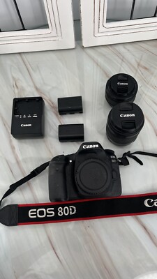Canon EOS 80D DSLR Camera Kit Bundle 18-55mm & 50mm, Two Batteries