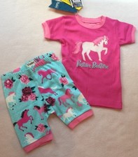 Hatley Girls PJ Pajama Set Aqua Pink Horses Summer Shorts sz 2