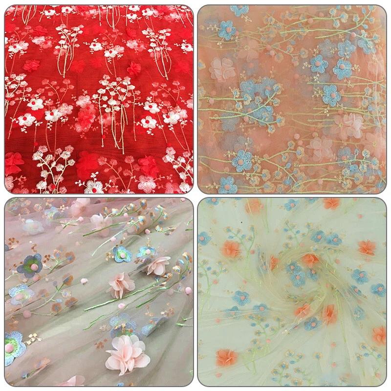 Embroidery Lace Fabric Floral Mesh Tulle  Dress Skirt DIY Curtain Craft 1 Yard - Image 3 of 4