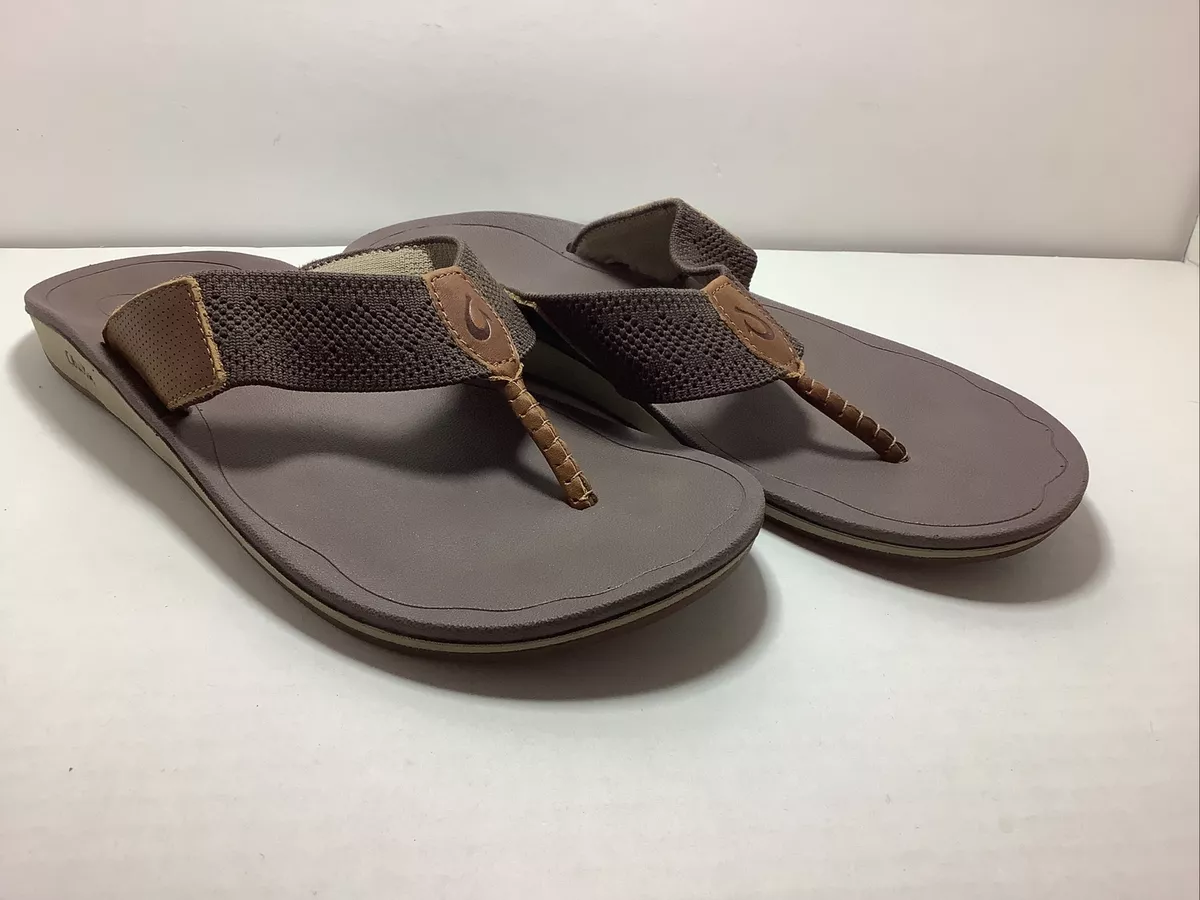 Olukai Men Sz 10 Nohona Ulana Sandals Dark Wood Dark Wood 10349 6363