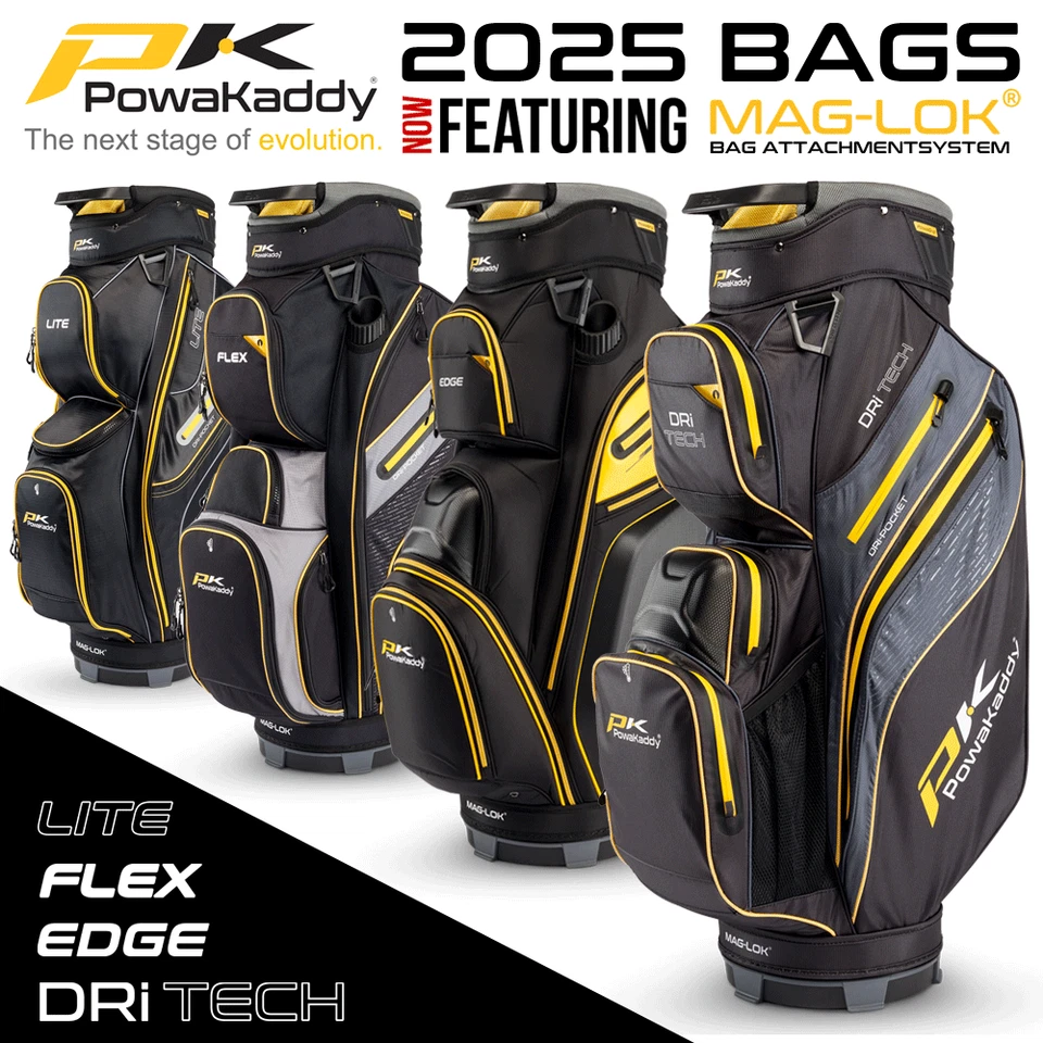POWAKADDY 2025 GOLFCART TROLLEY BAG RANGE LITE, FLEX, EDGE & DRI-TECH GOLFBAGS