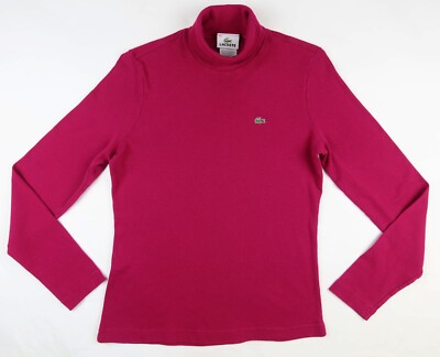 Lacoste Womens Vintage 100% Cotton Turtleneck Berry Pink Sz US MEDIUM