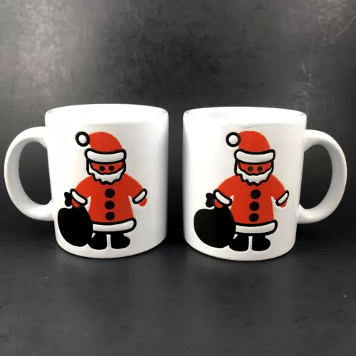 2 Vintage White Waechtersbach Red Christmas Santa Mugs Made in West Germany