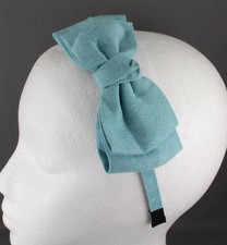 Turquoise headband faux suede fabric Big side bow hair band grip teeth Aqua