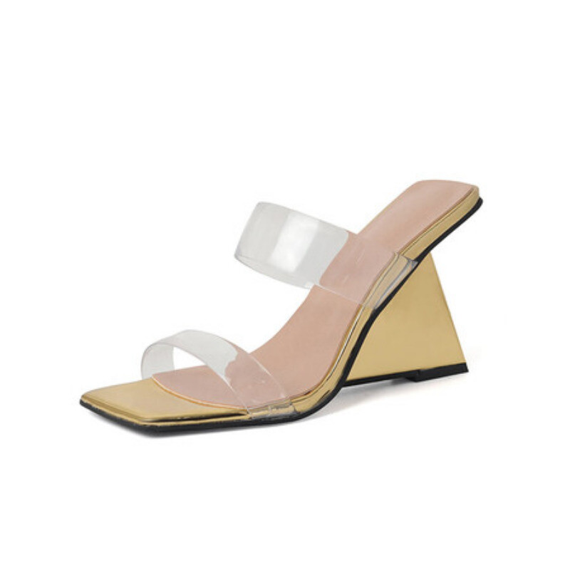 PANTOFOLA D’ORO Ciabatte donna estive punta quadrata trasparenti zeppa tacco pull on casual sexy