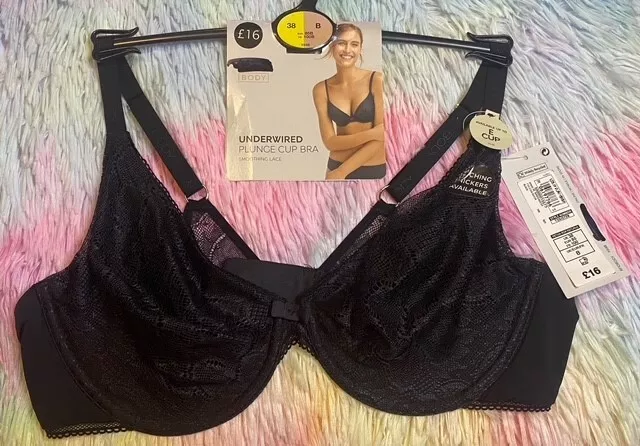 NEW EX M&S BLACK All-over Lace Non-Padded Full Cup Bra - Size 34 B