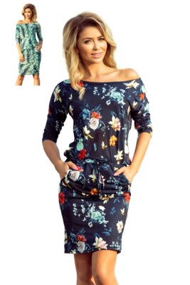 Numoco Kleid knielang 3/4-Arm stretch figurumspielend lässig sportlich Taschen
