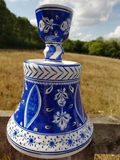 Vintage Blue & White Iznik Art Turkish Pottery Candlestick Oil Burner 