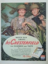 1943 WWll Marine Raiders Chesterfield Cigarette Print Ad, Buy War Bonds