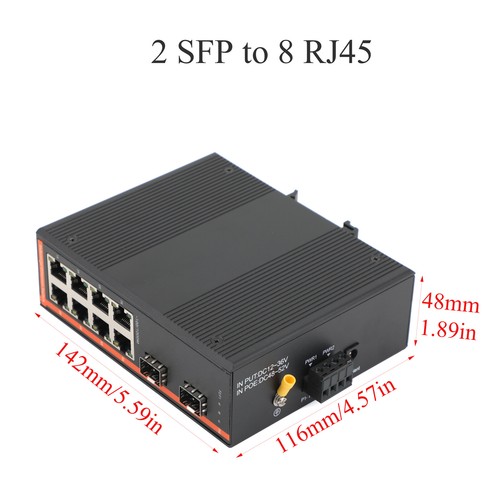 Gigabit SFP Industrial Transceiver 2 SFP to 8 RJ45 10M-1000M Fiber Optic Switch - Picture 2 of 10