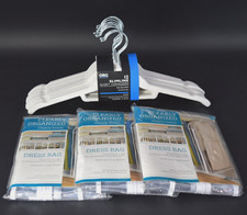 12 CT ORG SLIMLINE SHIRT HANGERS, 3 PACKS DRESS BAGS BUNDLE, NEW