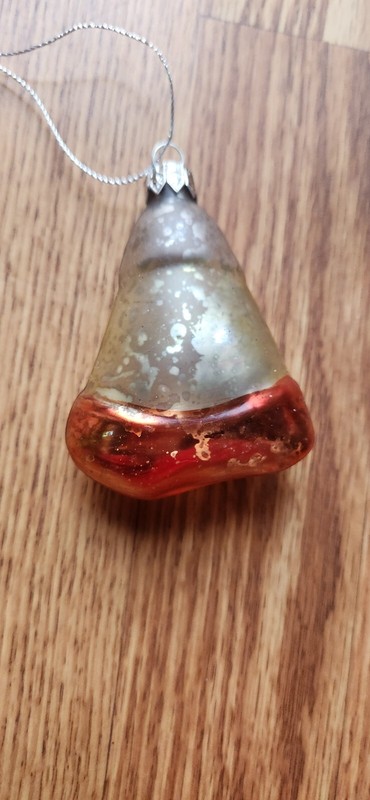Mercury glass Candy Corn Ornament Halloween Vintage Orange Yellow White 