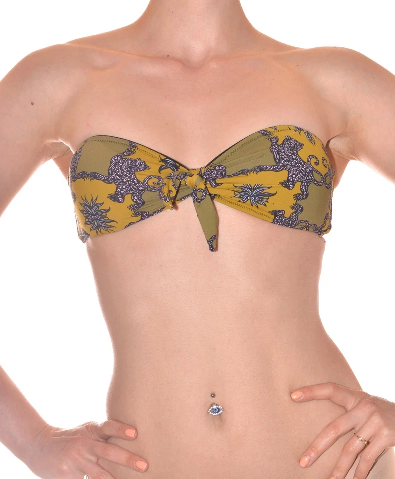 haut de maillot de bain vert kaki tropcial sans bretelle 85B taille 38 - Photo 2/4