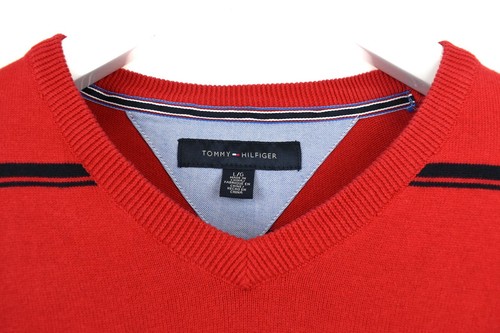 Tommy Hilfiger Maglione Uomo Grande Motivo a Righe Scollo V Elasticizzato - Foto 4 di 10