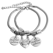 Best Friends No Matter Where Silver Broken Heart Pedant Snake Chain Bracelet UK