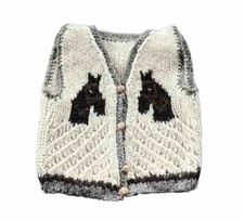 Vintage Children  s Hand Knit Wool Cardigan Vest Sweater Horses Western