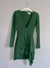 SUPERDOWN Martyna Deep V Ruffle Party Dress Emerald XS Short Mini