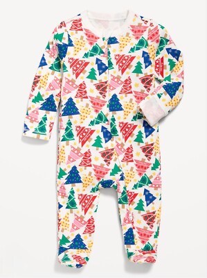 Old Navy Baby 2-Way-Zip Sleep & Play Footed One-Piece Xmas Tree Size Newborn