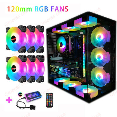 1/3/5/6Pack RGB PC Kühlung Fan 120mm Ruhig Kühler Controller Computer Desktop