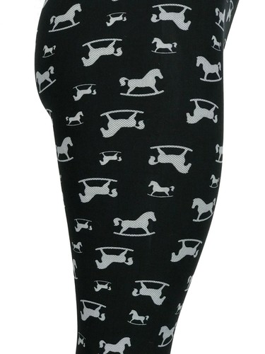 Rocking Horse Gray Polka Dots & Black Background One Size Leggings FREE SHIP - Picture 3 of 3