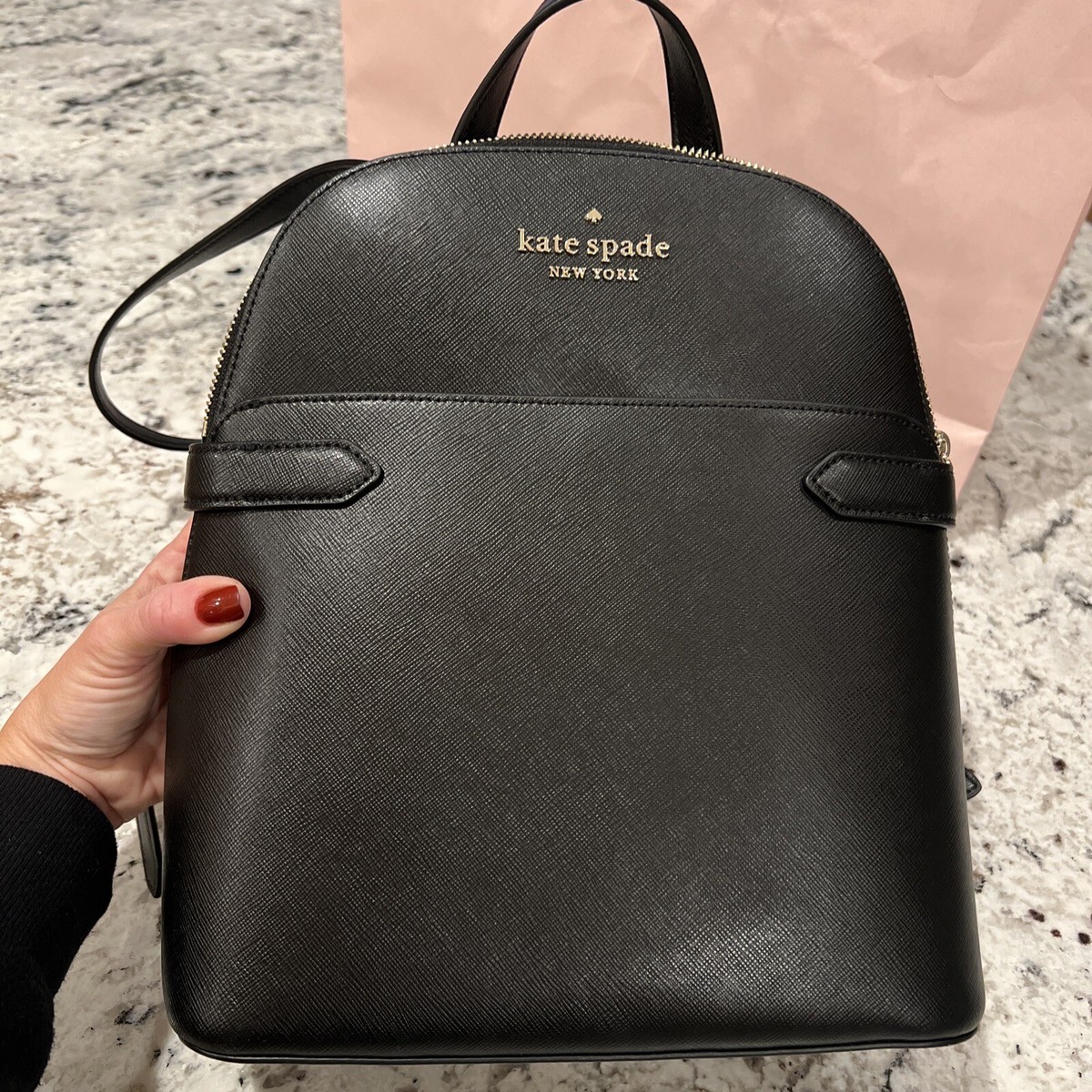 Kate Spade Elegant Black Backpack Kate Spade leather drawstring backpack | Mercari main image 3