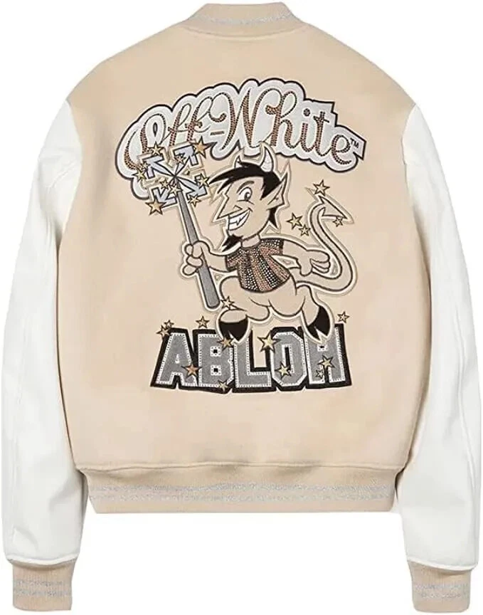 Men's AC Millan Off White Varsity Jacket - AC Millan Off White