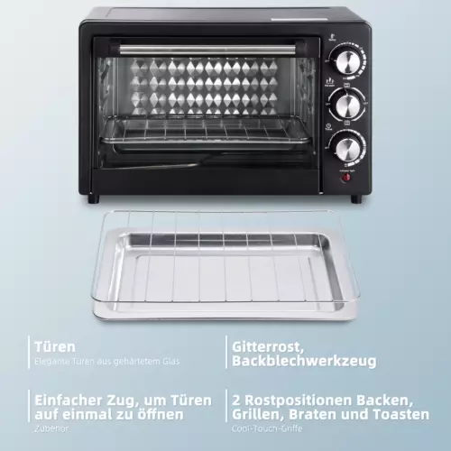 Minibackofen Mini Backofen Ofen Pizzaofen Grill Timer Pizzaofen 21 Liter Schwarz - Bild 5 von 11