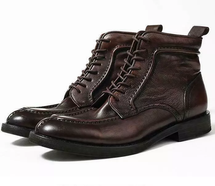 Men s Cowboy Real Leather Chukka Boots Shoes Lace up Business Pointy Toe British