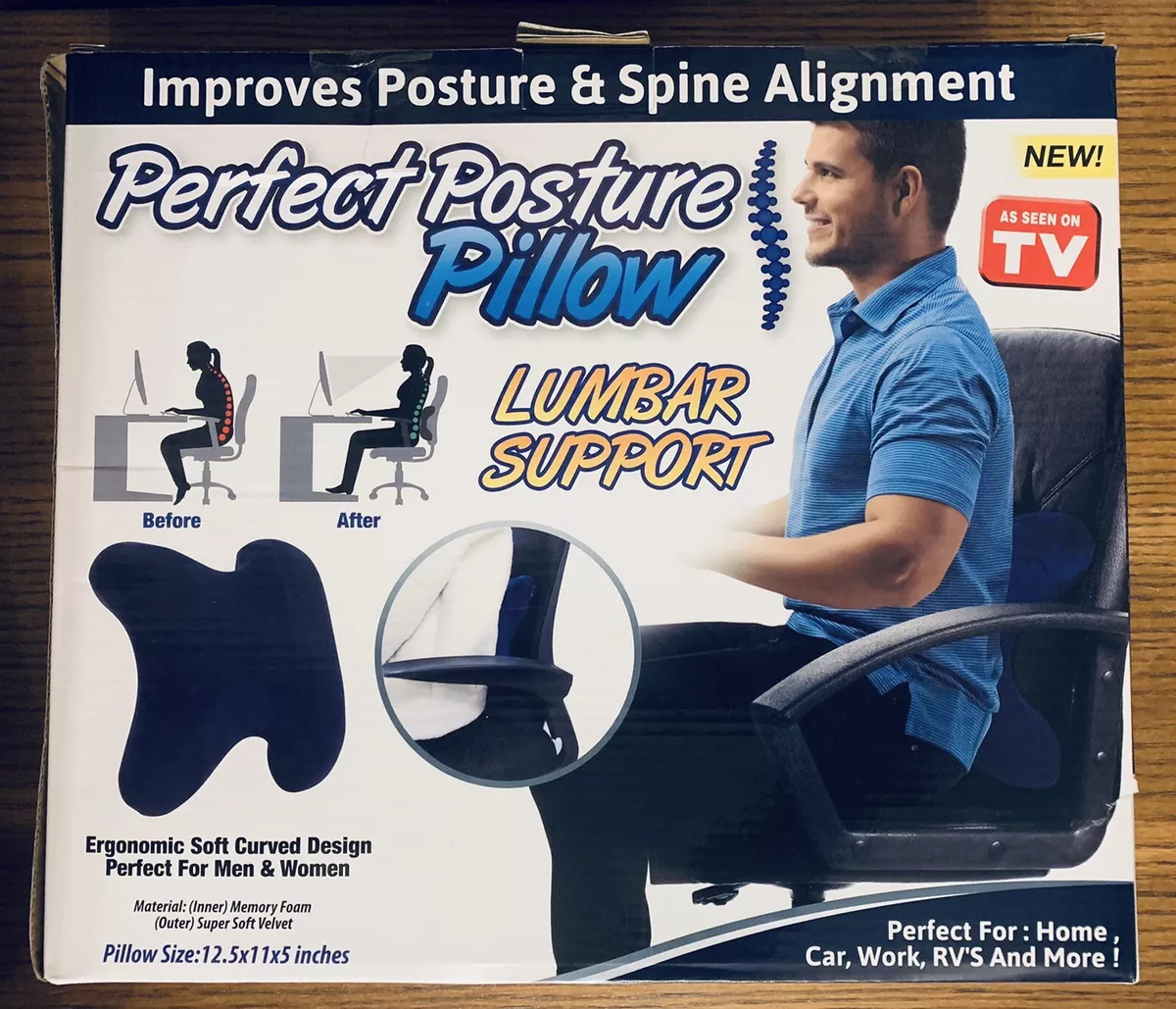 New PERFECT Posture LUMBAR Support PILLOW Improves BACK Posture