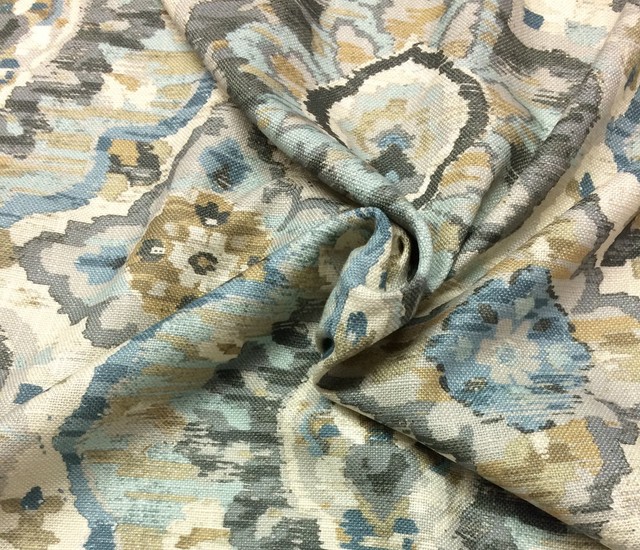 Ballard Designs Bristow Blue Floral Geometric Multiuse Fabric by The