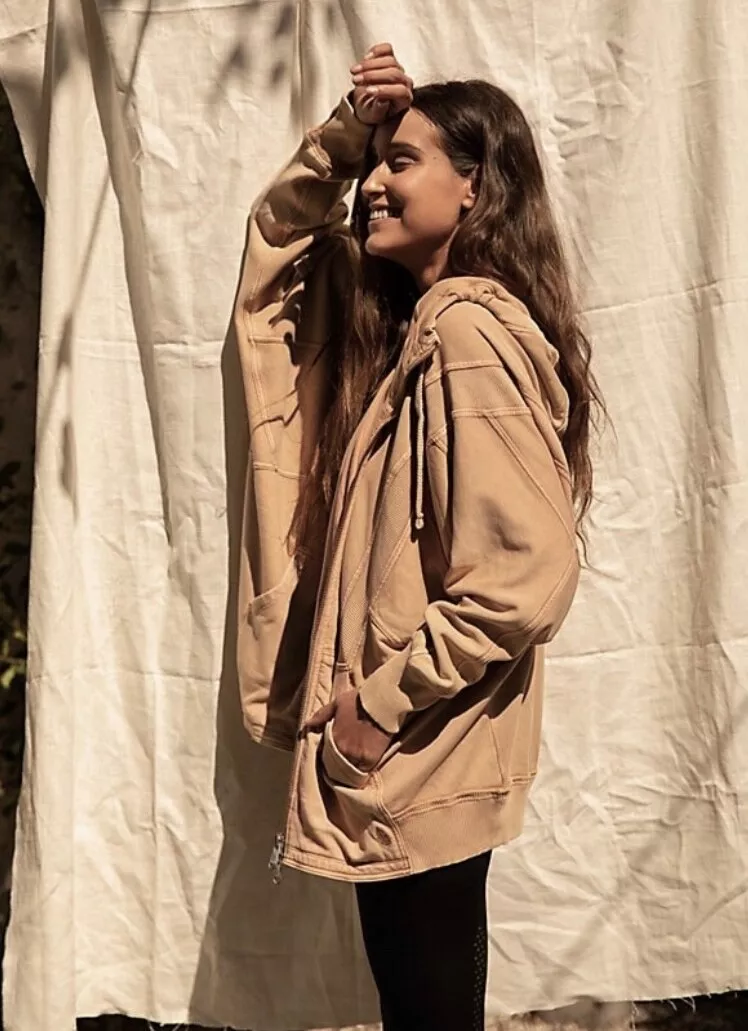 Free People Movement All Your Love Solid Hoodie Oversize Slouchy Saddle M NWD